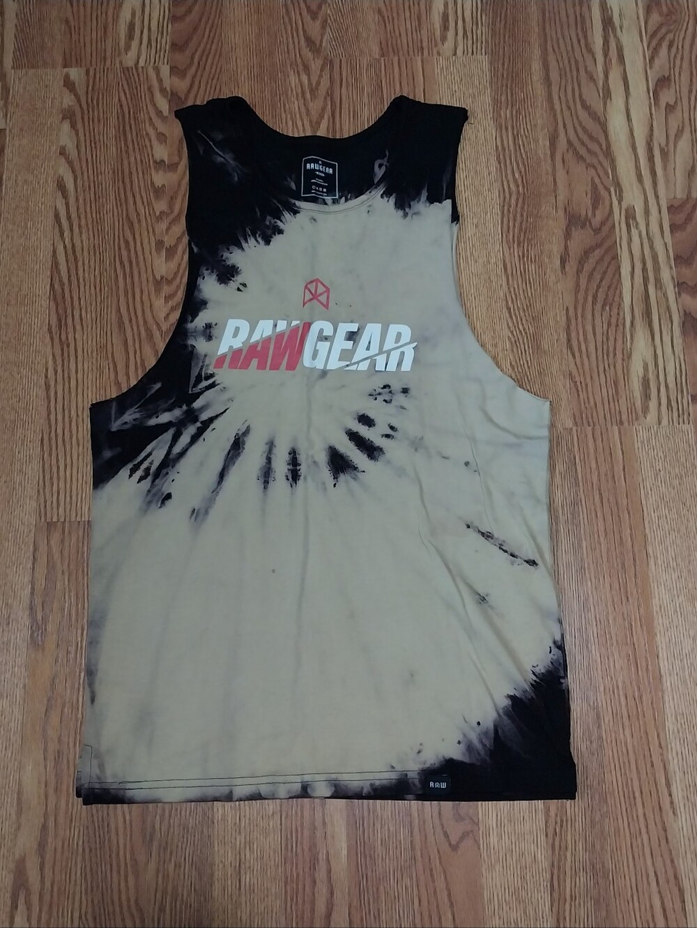 Raw Gear Tie-Dye Muscle Tank Black & Cream Sleeveless Logo Tie Dye Tank
